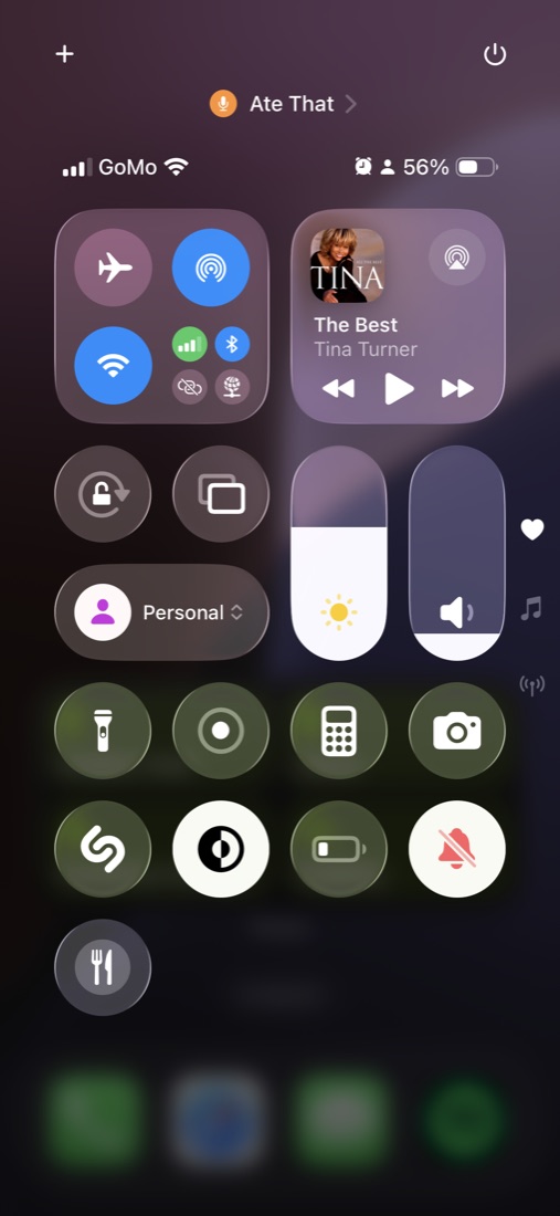 Ate That Control Center recording button